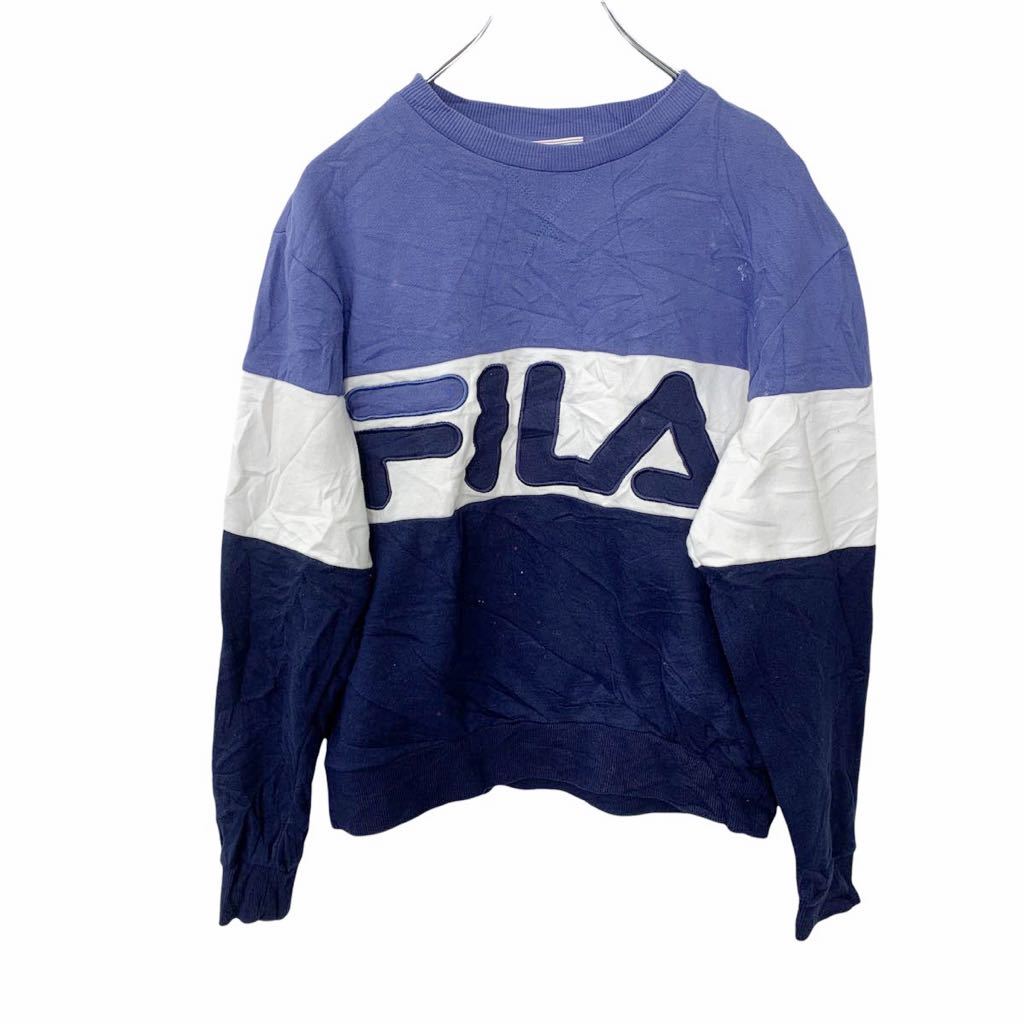 【中古】【古着】 FILA 刺繍スウェット Sサイズ フィラ ネイビー ホワイト パープル 古着卸 アメリカ仕入 t2203-3203