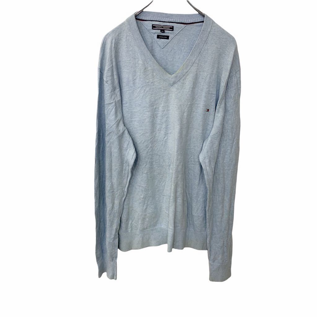 【中古】【古着】 TOMMY HILFIGER Vネックセーター XXLサイズ トミーヒルフィガー ビッグサイズ ライトブルー 古着卸 アメリカ仕入 t2203...