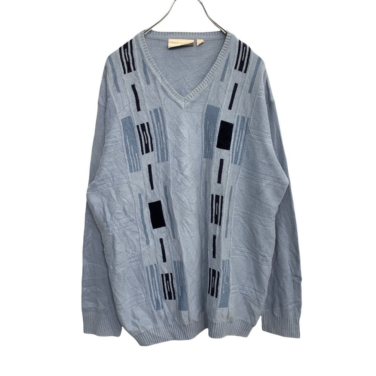 【中古】【古着】 greenwoods Vネックニットセーター XLサイズ ライトブルー 古着卸 アメリカ仕入 t2203-3249