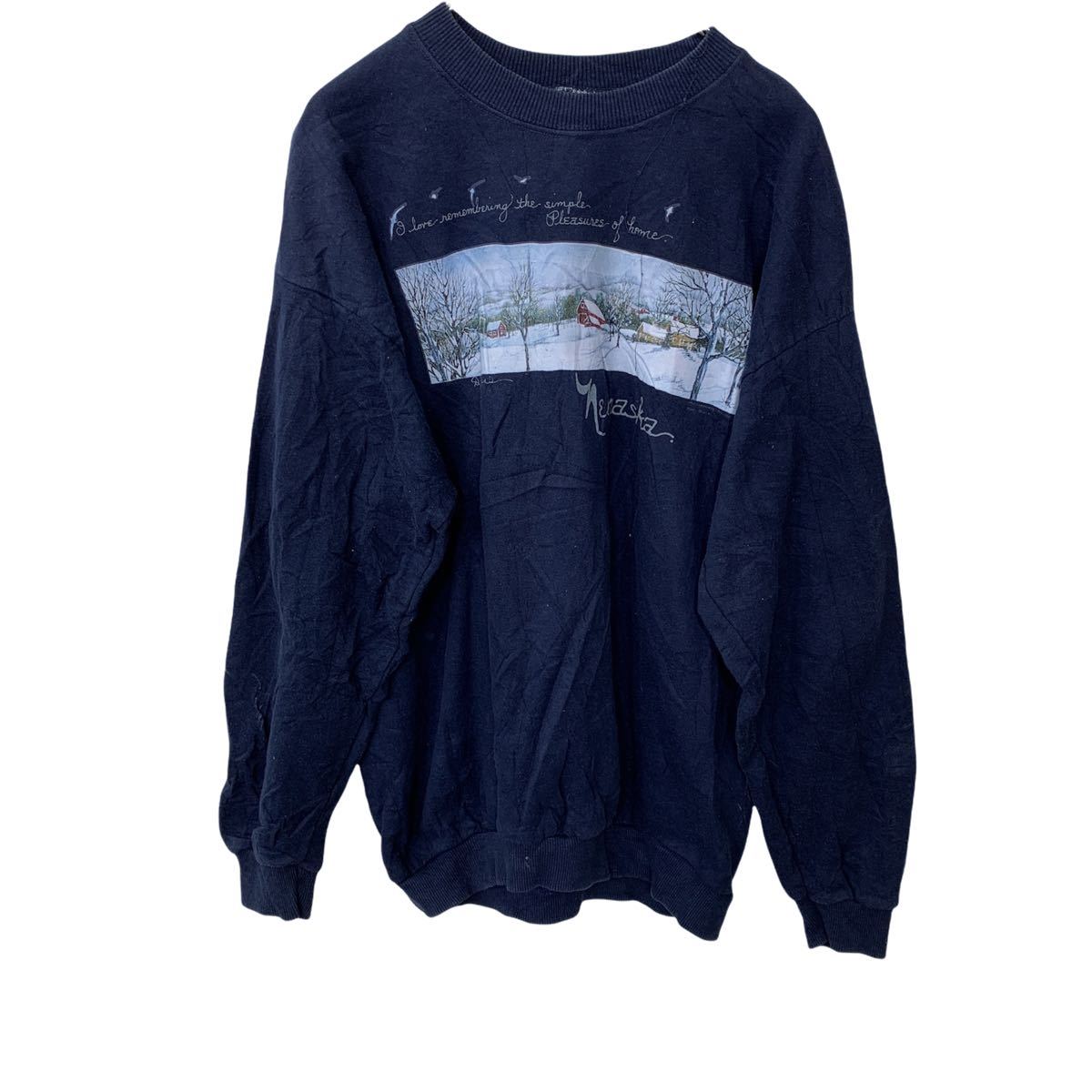 【中古】【古着】 GILDAN プリントスウェット Lサイズ ネイビー 古着卸 アメリカ仕入 t2203-3305