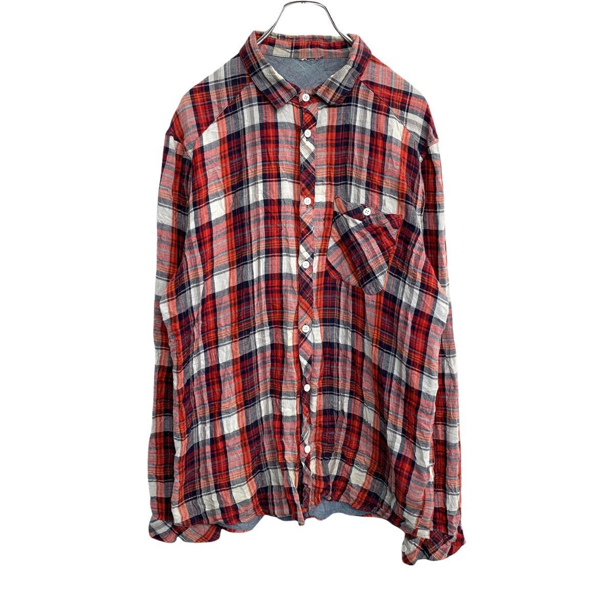 【中古】【古着】 長袖チェックシャツ Mサイズくらい レッド 古着卸 アメリカ仕入 t2203-3605
