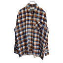 【中古】【古着】 長袖 チェックシャツ Lサイズくらい ネイビー ブラウン 古着卸 アメリカ仕入 t2203-3607