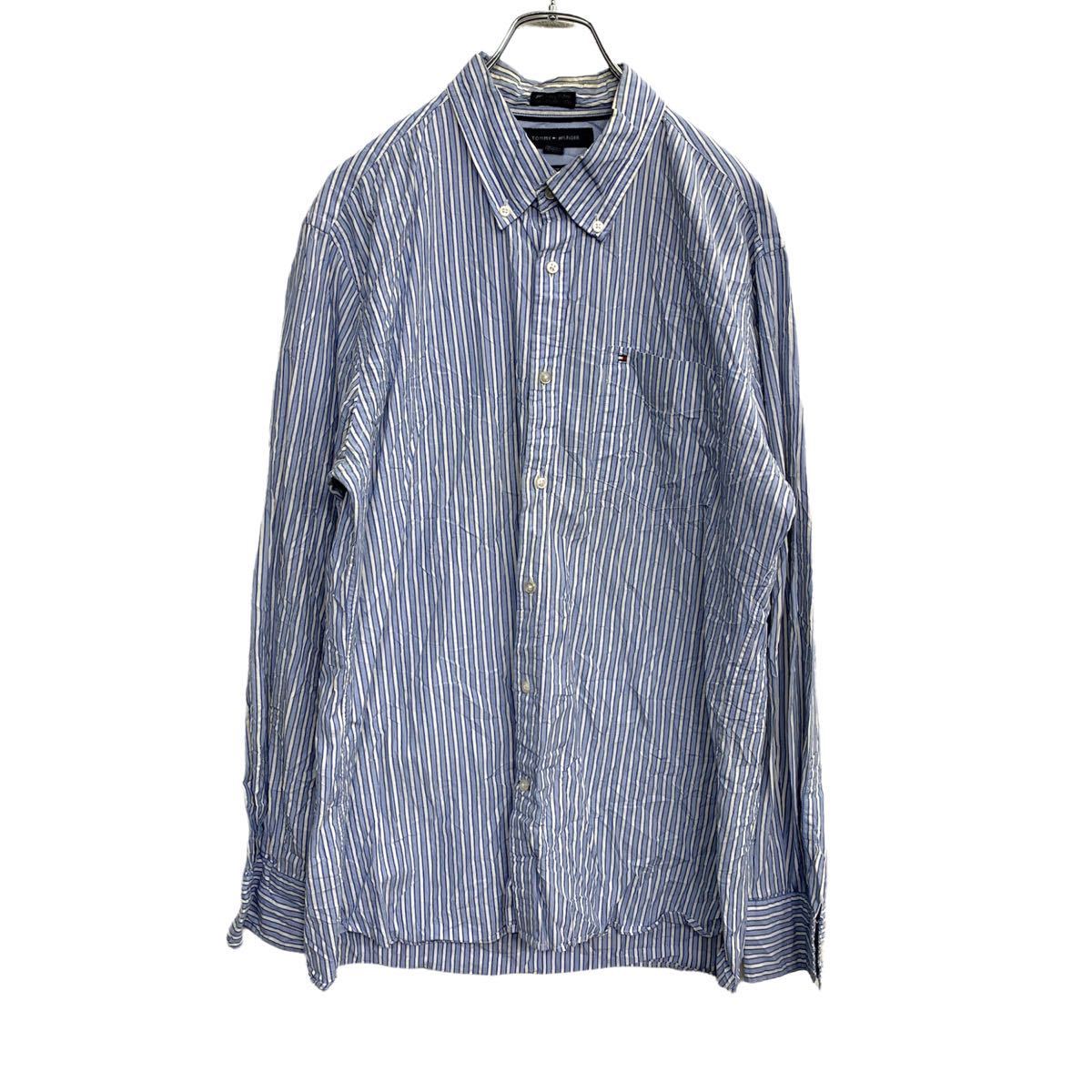 【中古】【古着】 TOMMY HILFIGER 長袖 ストライプシャツ Lサイズ トミーヒルフィガー ライトブルー 古着卸 アメリカ仕入 t2203-3610