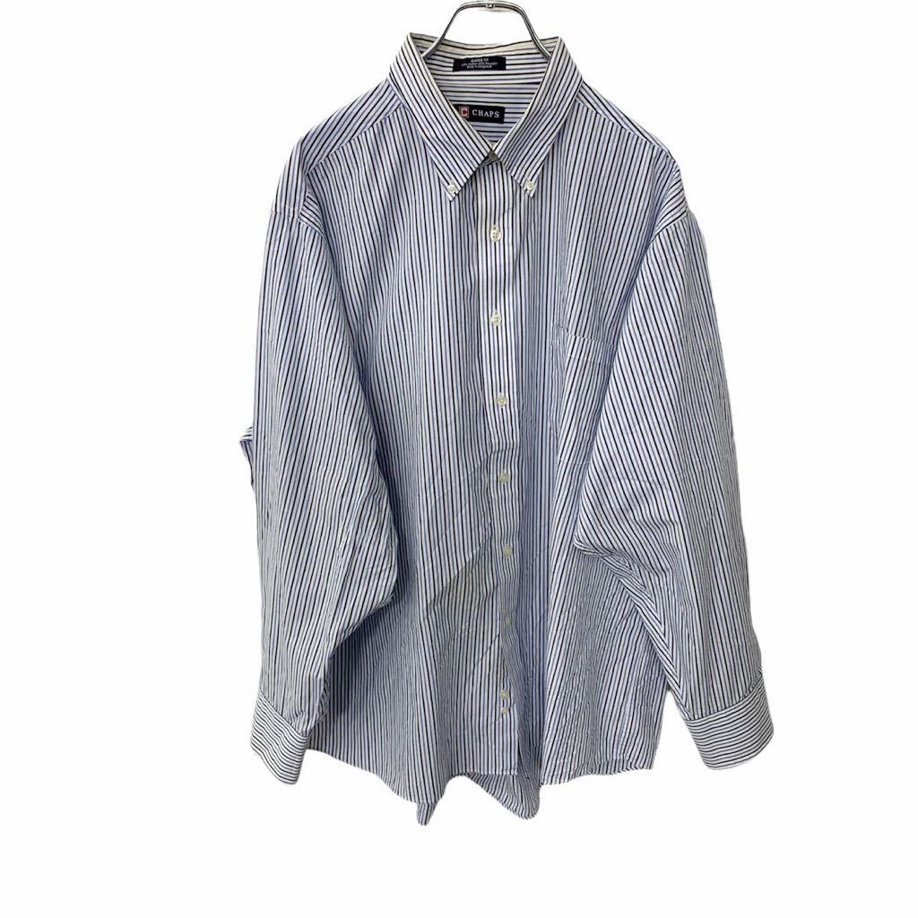 【中古】【古着】 CHAPS 長袖ストライプシャツ XLサイズ程度 ブルー ネイビー ホワイト 古着卸 アメリカ仕入 t2204-3102