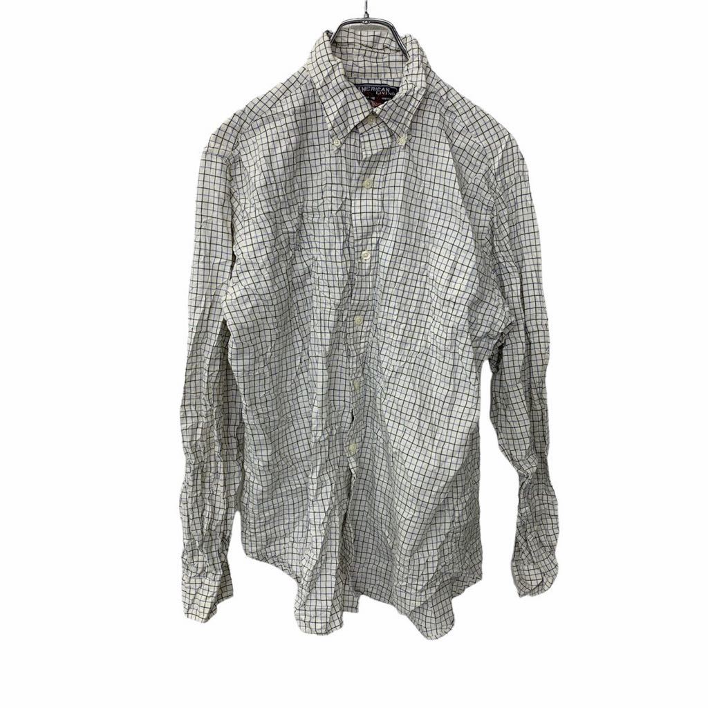 【中古】【古着】 AMERICAN LIVING 長袖チェックシャツ Mサイズ ホワイト ネイビー ライトブルー 古着卸 アメリカ仕入 t2204-3217