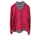 【中古】【古着】 TOMMY HILFIGER 長袖Tシャツ Mサイズ程度 トミーヒルフィガー レイヤードネック ピンク ホワイトネイビー 古着卸 アメリカ仕入...
