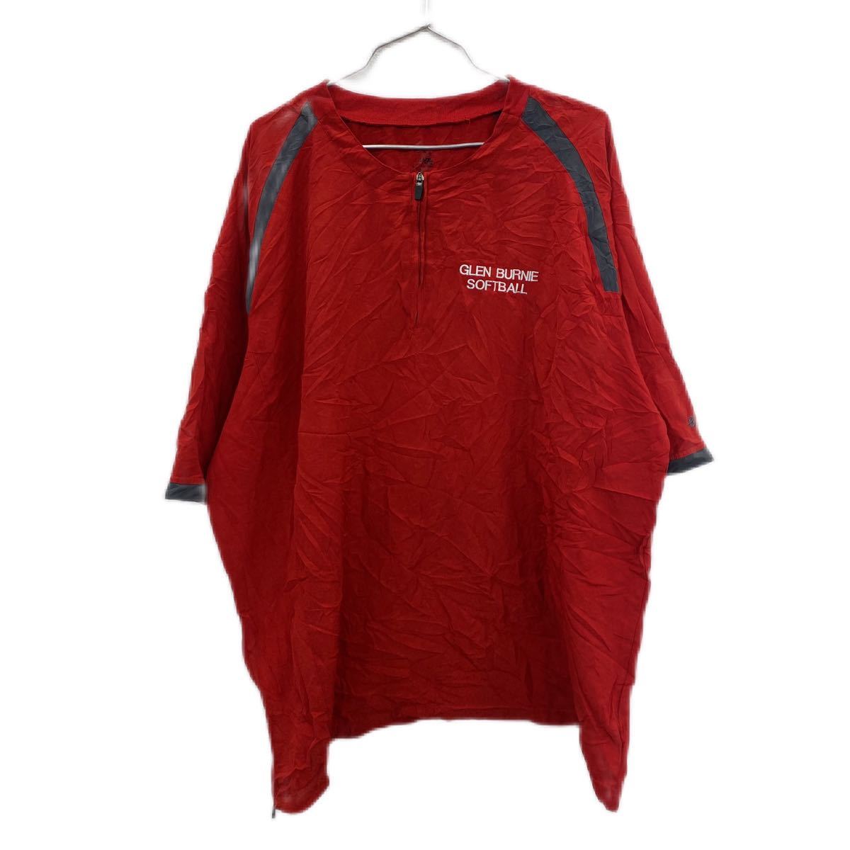 【中古】【古着】 ゲームシャツ 2XL程度 ビッグサイズ ハーフジップ GLEN BURNIE ソフトボール レッド 古着卸 アメリカ仕入 t2205-3313