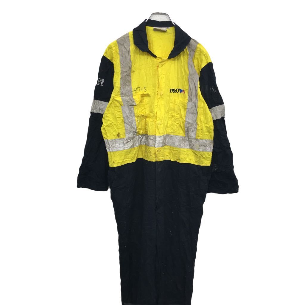 WORK WEAR WORLD 長袖つなぎ W41 サイズ表記92R ワークウェア フロントスナップボタン イエロー ネイビー 古着卸 アメリカ仕入 t2205-3328