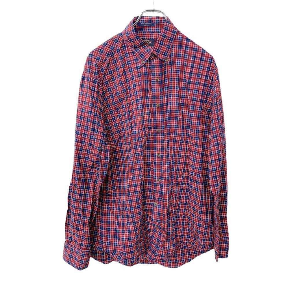 【中古】【古着】 GORDON 長袖チェックシャツ Lサイズ ネイビー ワインレッド レッド ホワイト イエロー 古着卸 アメリカ仕入 t2206-3087