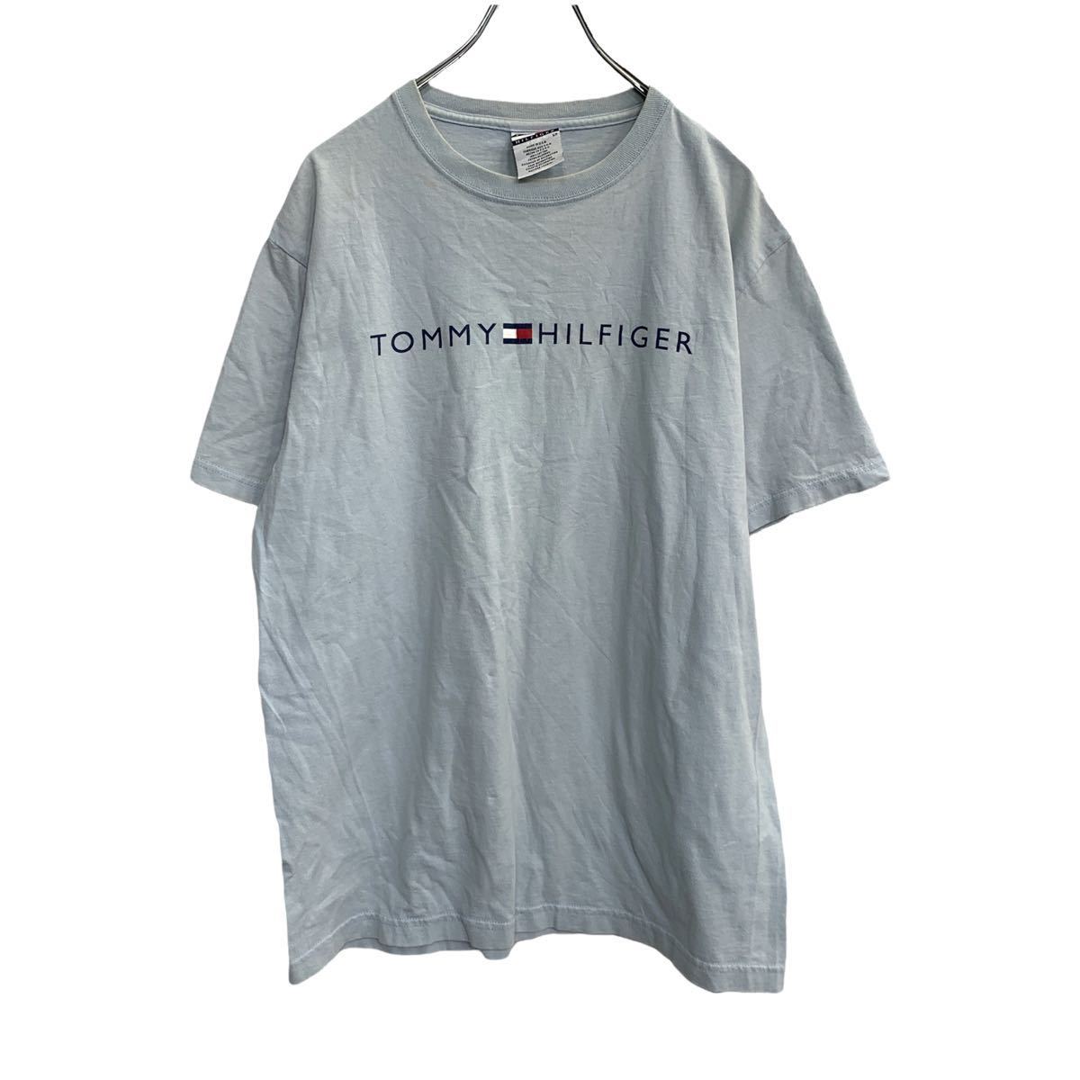 【中古】【古着】 TOMMY HILFIGER 半袖 プリントTシャツ Lサイズくらい トミーヒルフィガー ライトブルー 古着卸 アメリカ仕入 t2206-3153