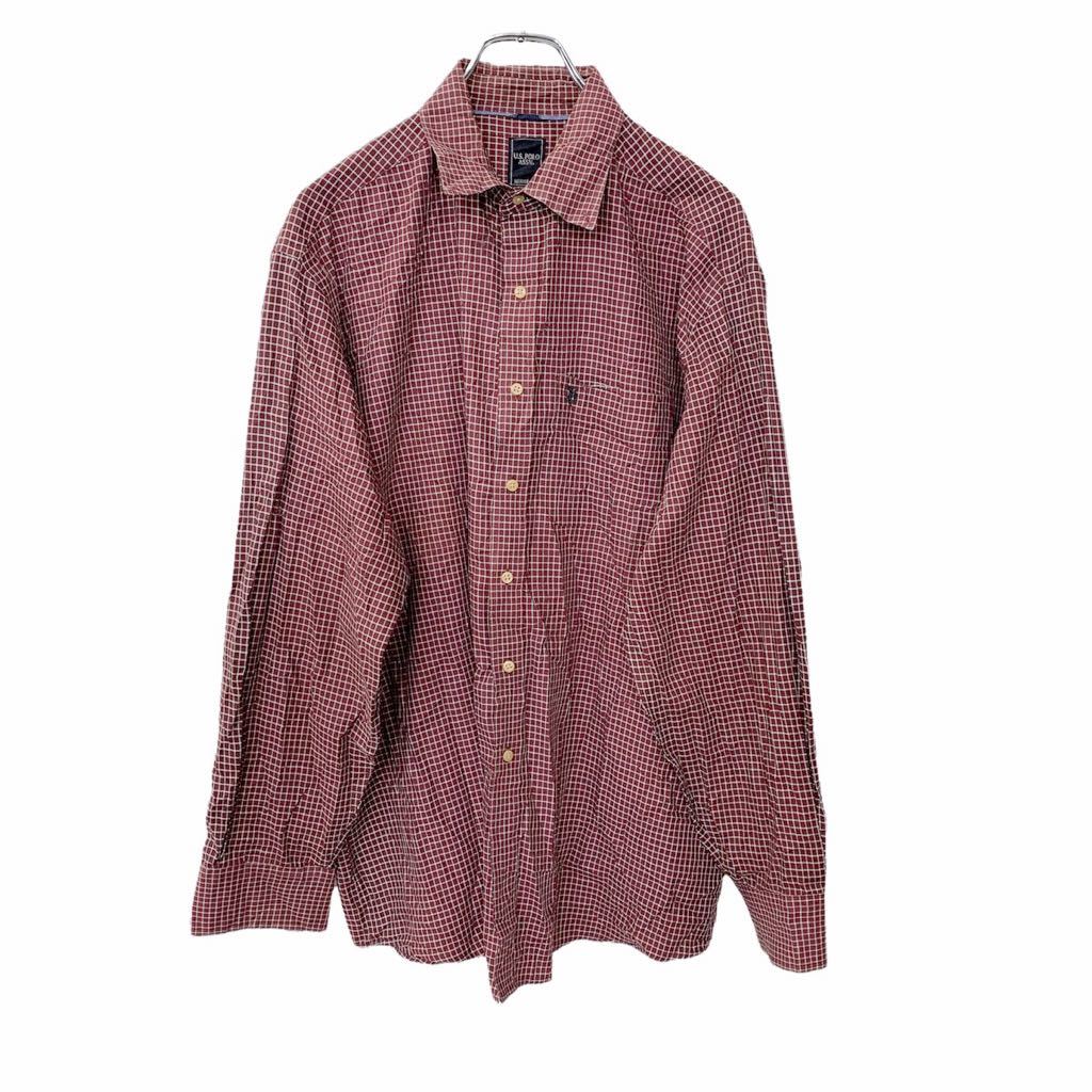 【中古】【古着】 U.S.POLO ASSN. 長袖チェックシャツ Lサイズ ワインレッド ホワイト 古着卸 アメリカ仕入 t2206-3227