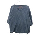 【中古】【古着】 RITT 半袖シャツ XLサイズ レディース ノーカラー 刺繍 ブルー 90's 古着卸 アメリカ仕入 t2206-3314