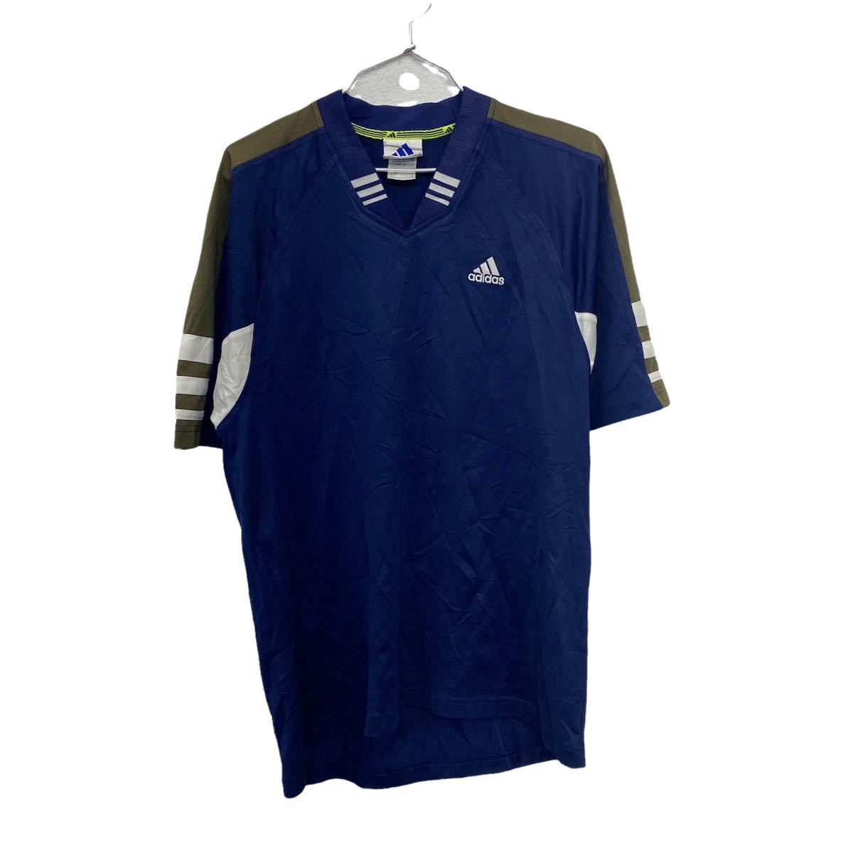 【中古】【古着】 adidas ロゴTシャツ Mサイズ アディダス ロゴ刺繍 吸汗性 ネイビー ホワイト 古着卸 アメリカ仕入 t2206-3688