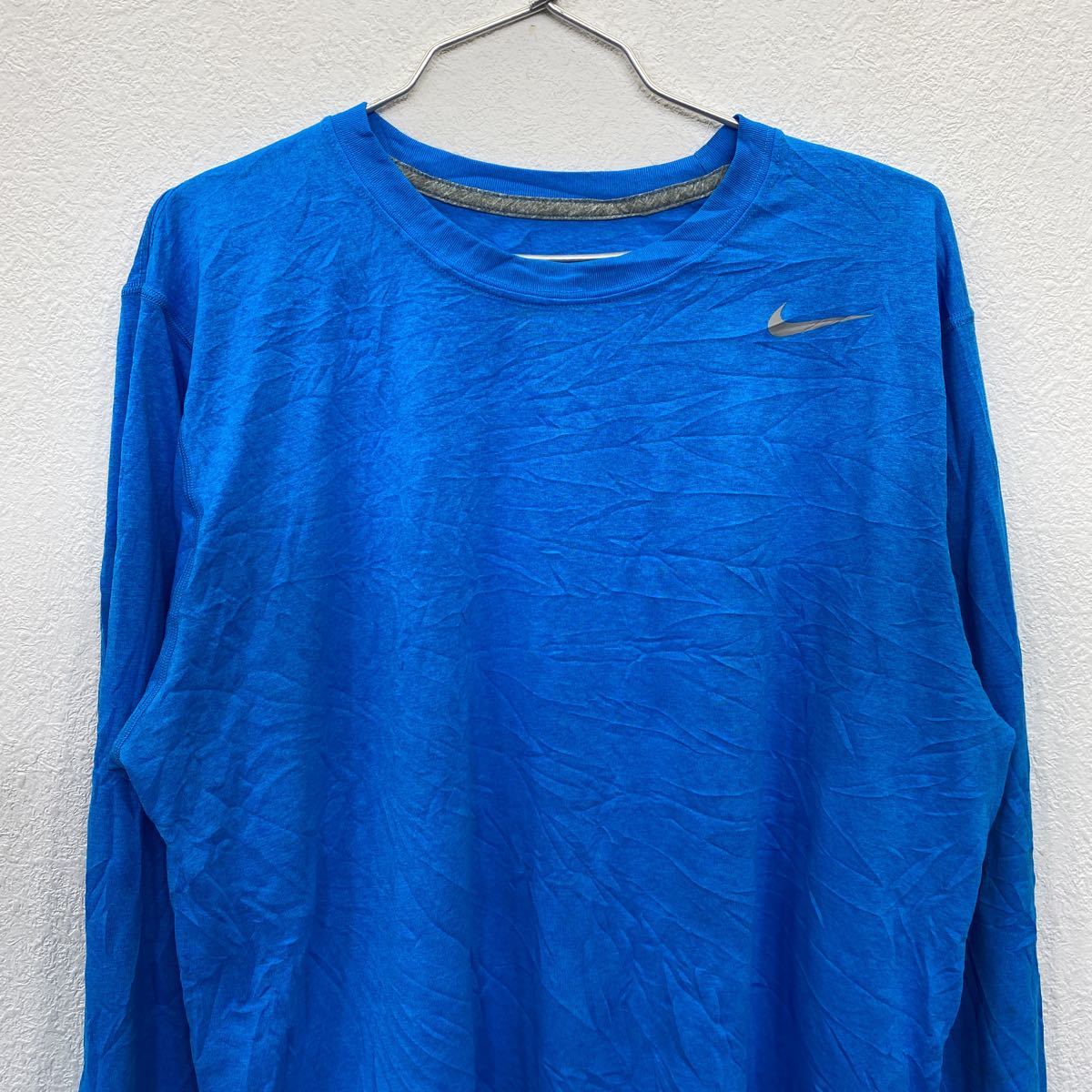 NIKE ロングTシャツ Lサイズ ナイキ スウォッシュ ドライフィット スポーツ 吸汗性 ブルー 古着卸 アメリカ仕入 t2206-3701