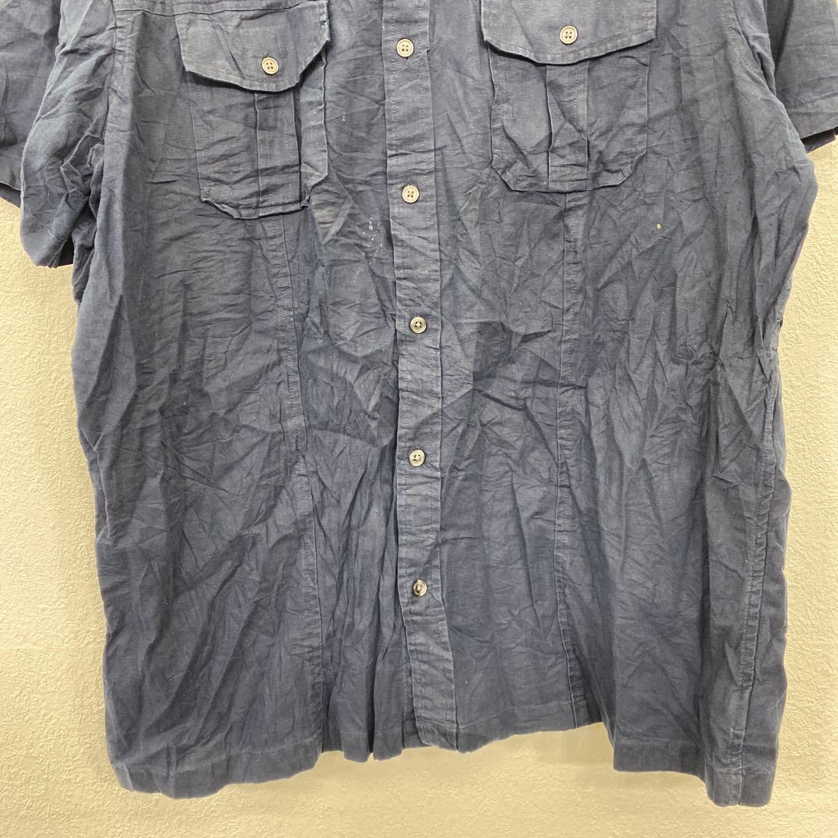 【中古】【古着】 MICHAEL KORS 半袖シャツ XLサイズ マイケルコース 混リネン フラップポケット ネイビー 古着卸 アメリカ仕入 t2206-3822