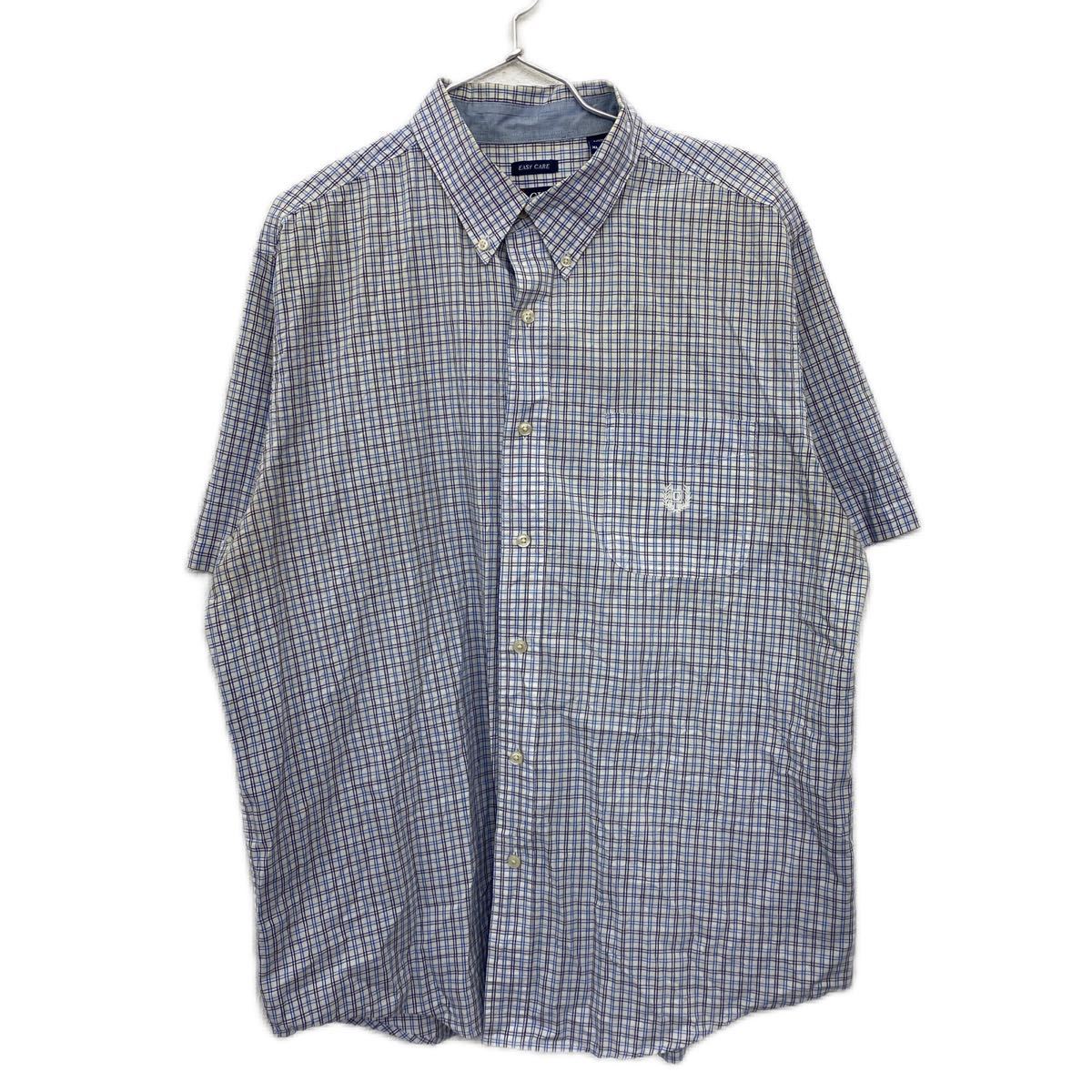 【中古】【古着】 CHAPS 半袖シャツ XLサイズ チャップス ボタンダウン BDシャツ ロゴ刺繍 チェック柄 ブルー ホワイト 古着卸 アメリカ仕入 t22...