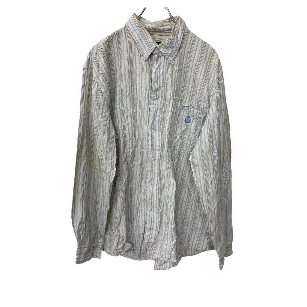 【中古】【古着】 CHAPS 長袖ストライプシャツ Lサイズ ホワイト ライトブルー ブルー ブラック 古着卸 アメリカ仕入 t2206-3965