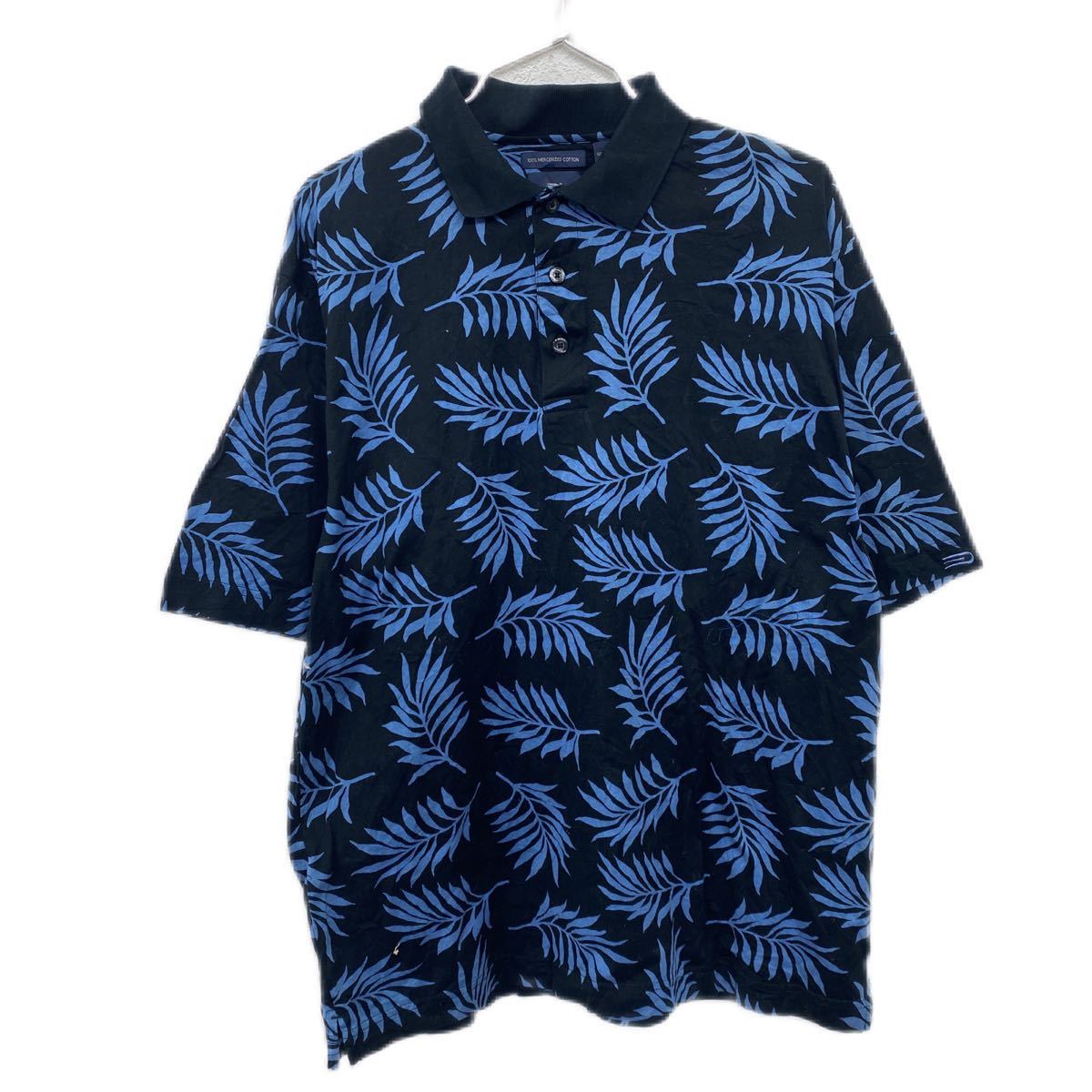 【中古】【古着】 DOCKERS ポロシャツ Mサイズ ドッカーズ ゴルフ スポーツ 総柄 ブラック ブルー 古着卸 アメリカ仕入 t2206-4001