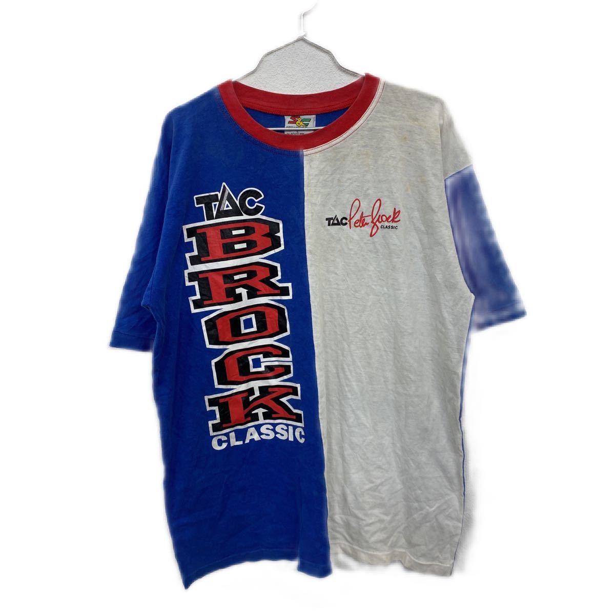 【中古】【古着】 S&C プリントTシャツ Lサイズ TAC BROCK CLASSIC トリコロールカラー ブルー ホワイト レッド 古着卸 アメリカ仕入 t2206-4038