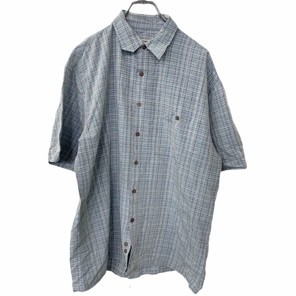【中古】【古着】 MODA CAMPIA MODA 半袖チェックシャツ Lサイズ ライトブルー ネイビー ホワイト 古着卸 アメリカ仕入 t2206-4189