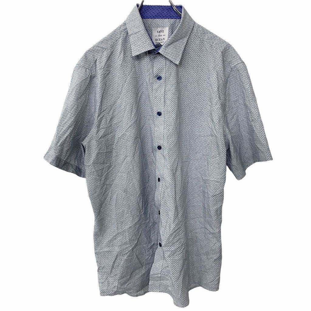 【中古】【古着】 SAVE OCEAN 半袖柄シャツ Lサイズ ネイビー ホワイト 古着卸 アメリカ仕入 t2206-4213