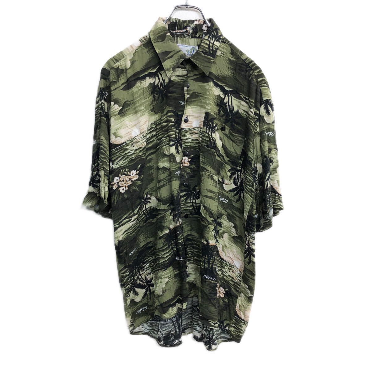 【中古】【古着】 Monticerutti アロハシャツ Mサイズ 総柄 ハワイアンシャツ グリーン 古着卸 アメリカ仕入 t2206-4555