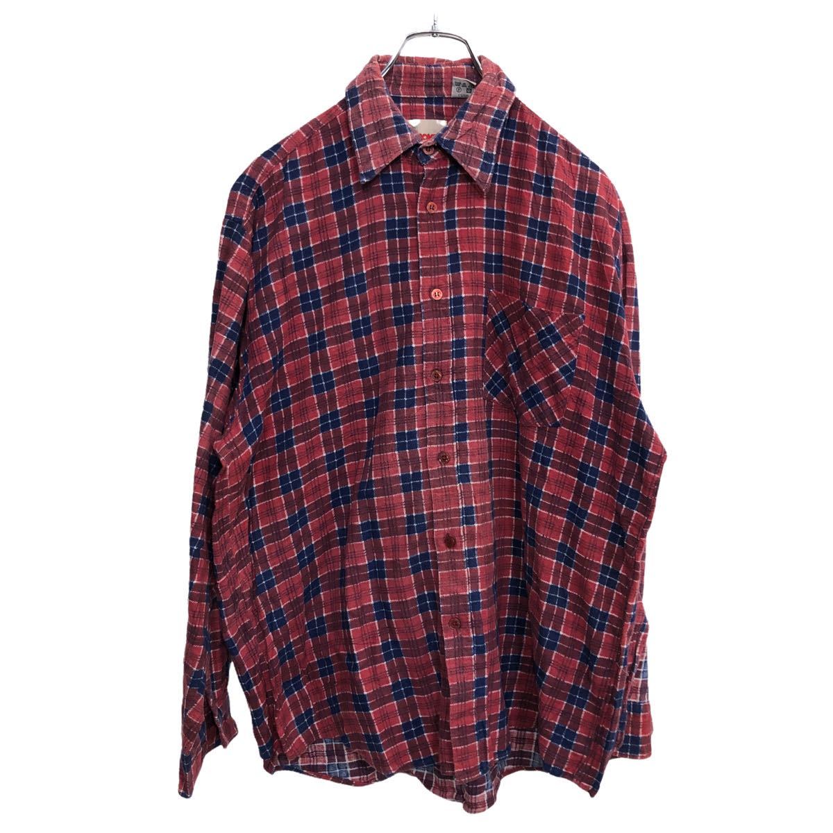 【中古】【古着】 TORCNTO 長袖 チェックシャツ Mサイズ ボルドー ネイビー 古着卸 アメリカ仕入 t2207..