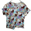【中古】【古着】 life 半袖Tシャツ レディース S~Mサイズ程度 総柄 花柄 ライトブルー ホワイト ブラウン 古着卸 アメリカ仕入 t2207-3409