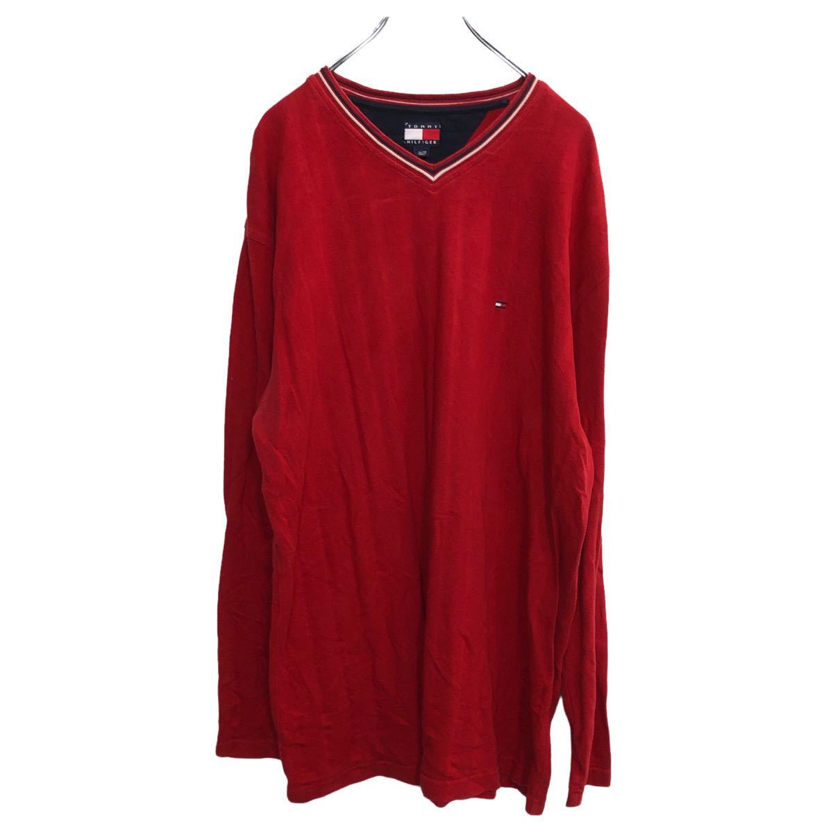 【中古】【古着】 TOMMY HILFIGER ニットセーター XLサイズ Vネック レッド 古着卸 アメリカ仕入 t2207-3638