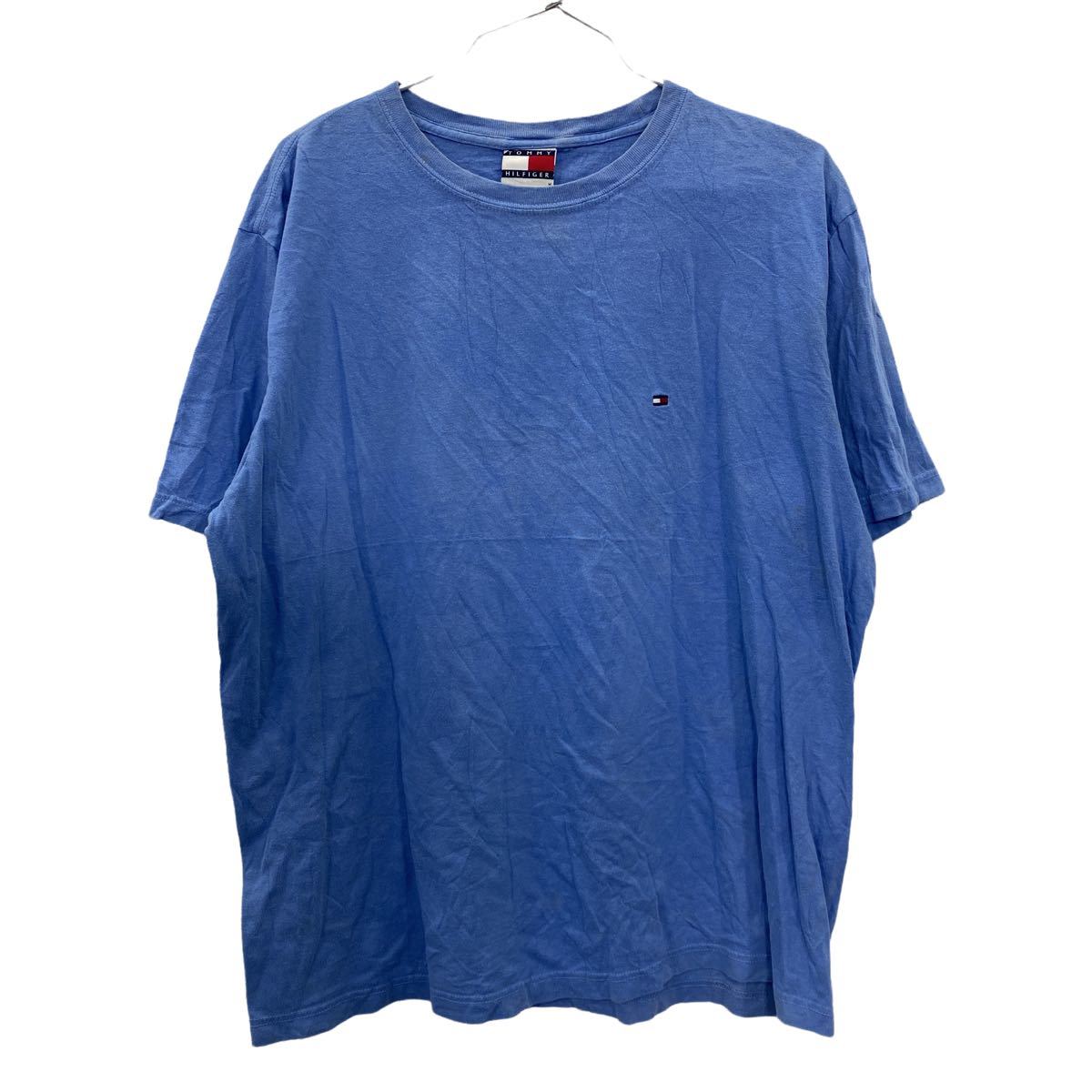 【中古】【古着】 TOMMY HILFIGER Tシャツ Mサイズ トミーヒルフィガー ロゴ刺繍 ワンポイト ブルー 古着卸 アメリカ仕入 t2207-3851