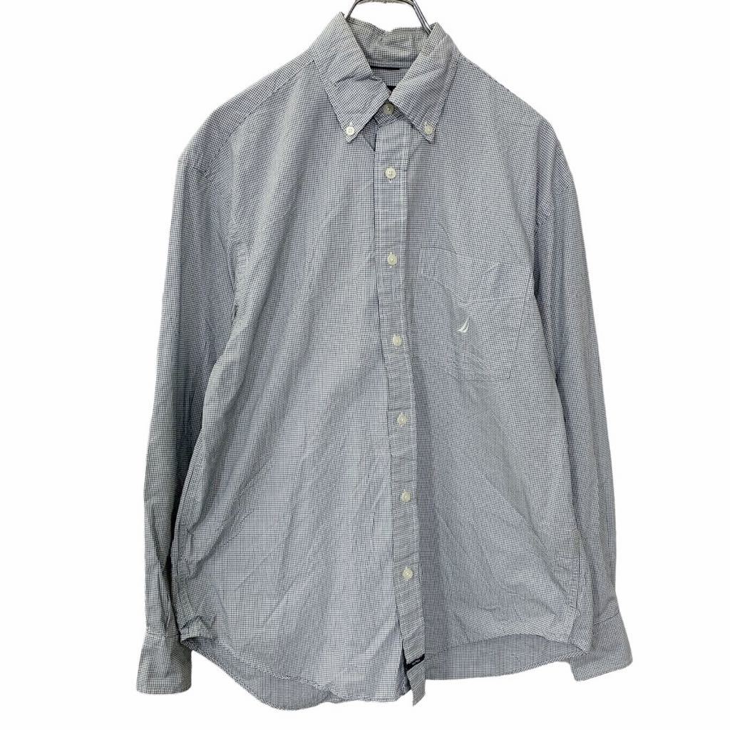 【中古】【古着】 NAUTICA 長袖チェックシャツ Mサイズ ノーティカ ネイビー ホワイト 古着卸 アメリカ仕入 t2208-3374