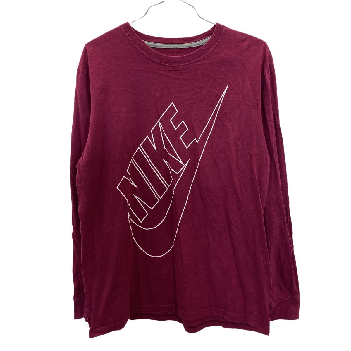 NIKE ロングTシャツ Lサイズ ナイキ ロゴTシャツ プリントTシャツ スウォッシュ バーガンディ 古着卸 アメリカ仕入 t2208-3411