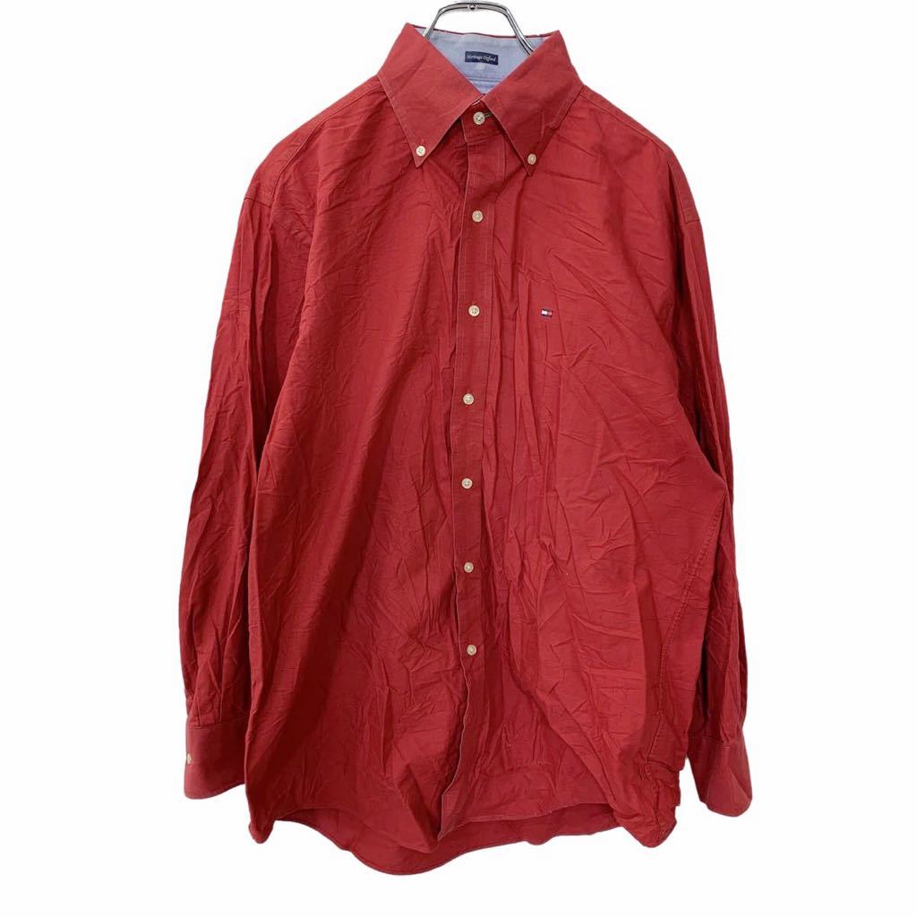 【中古】【古着】 TOMMY HILFIGER 長袖シャツ Lサイズ トミーヒルフィガー レッド 古着卸 アメリカ仕入 t2209-3170