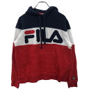 【中古】【古着】 FILA プルオーバーパーカー Sサイズ フィラ ネイビー レッド ビッグロゴ 古着卸 アメリカ仕入 t2210-3065