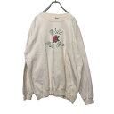 【中古】【古着】 GILDAN 刺繍 スウェット XLサイズ ビッグサイズ ギルダン バラ ローズ 白 ホワイト 古着卸 アメリカ仕入れ a408-5472
