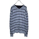 【中古】【古着】 TOMMY HILFIGER コットン ニット セーター M ブルー ブラック ボーダー トミーヒルフィガー ロゴ 古着卸 アメリカ仕入 a5...