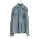 【中古】【古着】 H&M L.O.G.G 長袖 ウエスタン シャツ L ブルー シャンブレー スナップボタン プリント 2ポケット 古着卸 アメリカ仕入 a50...