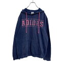 【中古】【古着】 adidas スウェット パーカー レディース L ネイビー ピンク アディダス ロゴ フーディー スポーツ 古着卸 アメリカ仕入れ a408-5509