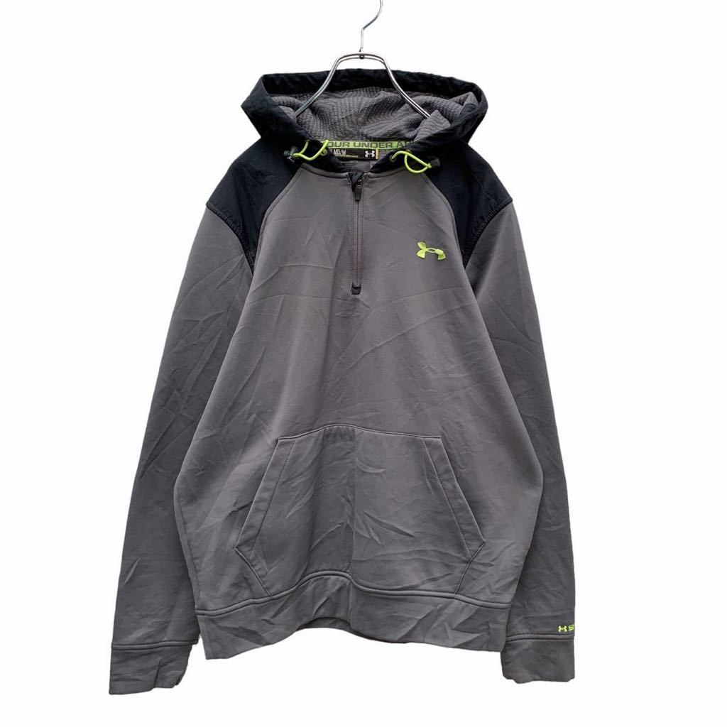 【中古】【古着】 UNDER ARMOUR ハーフジップ パーカー M グレー ネオングリーン アンダーアーマー cold gear スポーツ 古着卸 アメリカ仕入れ a411-5169