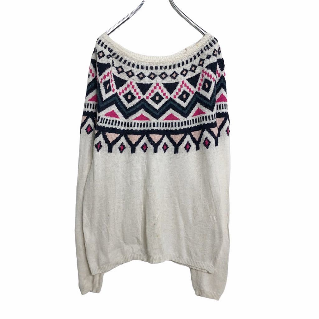 【中古】【古着】 H&M ニット セーター レディース L ホワイト ノルディック柄 柄ニット 古着卸 アメリカ仕入れ a412-5242