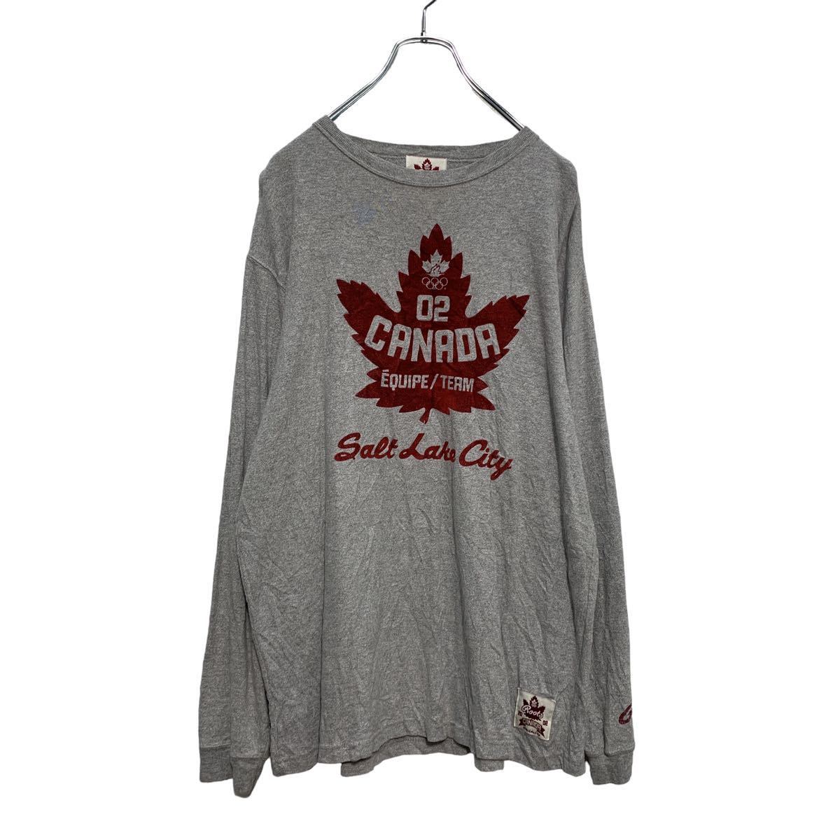 【中古】【古着】 Roots CANADA 長袖 ロゴ Tシャツ S グレー ボルドー カナダ メープル ロンT 古着卸 アメリカ仕入 a502-5635