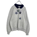 【中古】【古着】 レイヤードネック スウェット トレーナー レディース M~ グレー ネイビー 花 刺繍 レトロ カントリー 80s 90s 古着卸 アメリカ仕入れ a408-5717