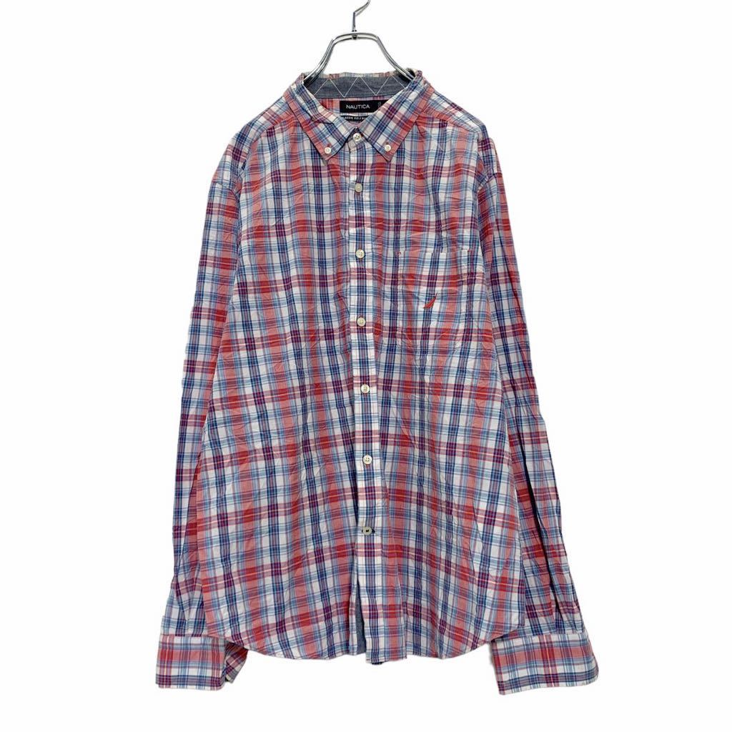 【中古】【古着】 NAUTICA 長袖 チェック シャツ XL レッド ブルー ホワイトノーティカ ボタンダウン ストリート 古着卸 アメリカ仕入 a503-5348