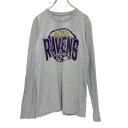 【中古】【古着】 長袖 プリント Tシャツ ユースサイズ XL 160～ グレー パープル NFL BALTIMORE RAVENS アメフト ロンT 古着卸 アメリカ仕入 a503-5771