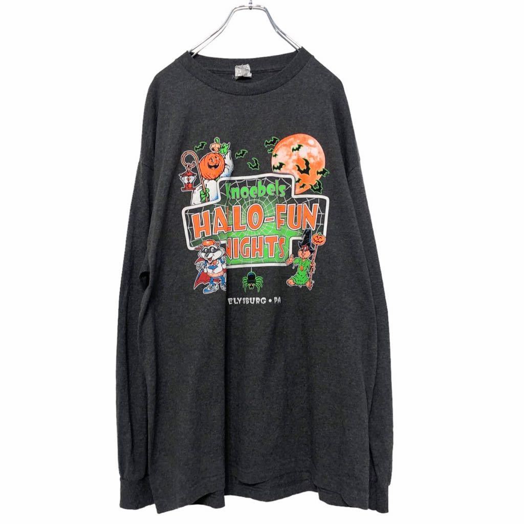  ALSTYLE ハロウィン プリント ロング Tシャツ XL グレー アルスタイル ビッグサイズ ロンT 古着卸 アメリカ仕入 a503-5783