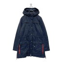 【中古】【古着】 TOMMY HILFIGER ジップアップ ナイロン ジャケット レディース XS ネイビー ウエスト絞り フード 中綿 ロング丈 古着卸 アメリカ仕入れ a412-5466