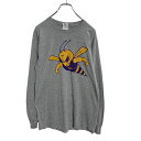 【中古】【古着】 GILDAN 長袖 プリント Tシャツ S グレー ギルダン 蜂 bee ロンT 古着卸 アメリカ仕入れ a411-5745