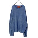 【中古】【古着】 IZOD Vネック ニット セーター XL ブルー ワンポイントロゴ コットンニット 古着卸 アメリカ仕入れ a410-5135