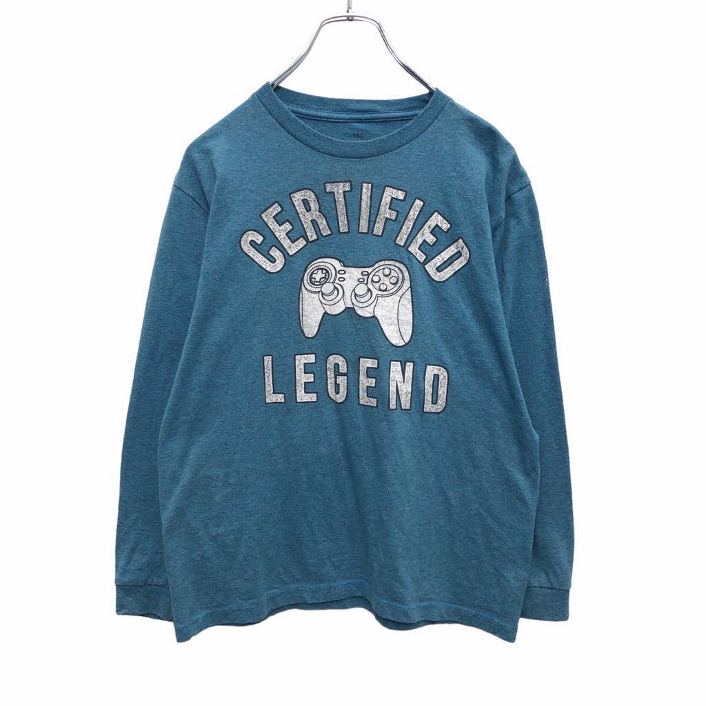 【中古】【古着】 THE Ultimate Tee 長袖 プリント Tシャツ ユースサイズ M 150～ くすみブルー ホワイ..