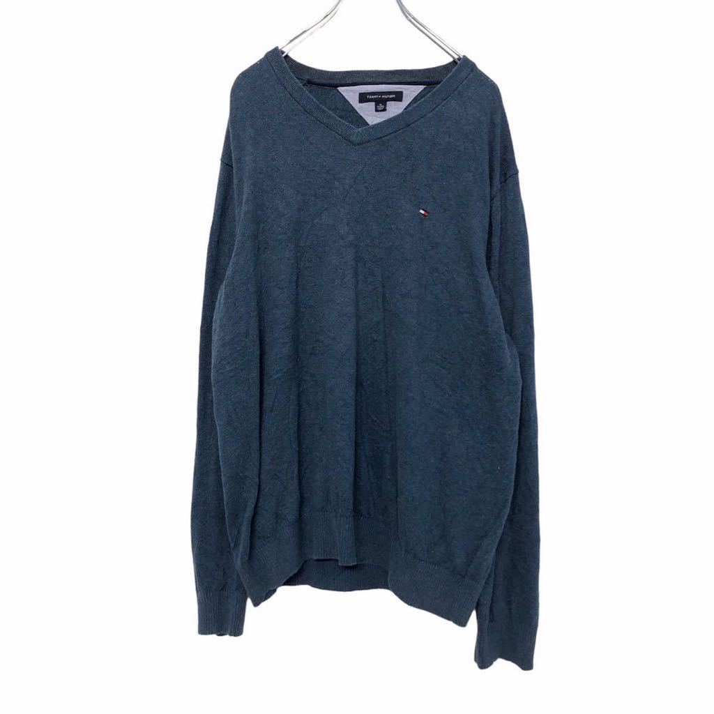 【中古】【古着】 TOMMY HILFIGER Vネック ニット XL ブルー トミーヒルフィガー 古着卸 アメリカ仕入 a503-6705